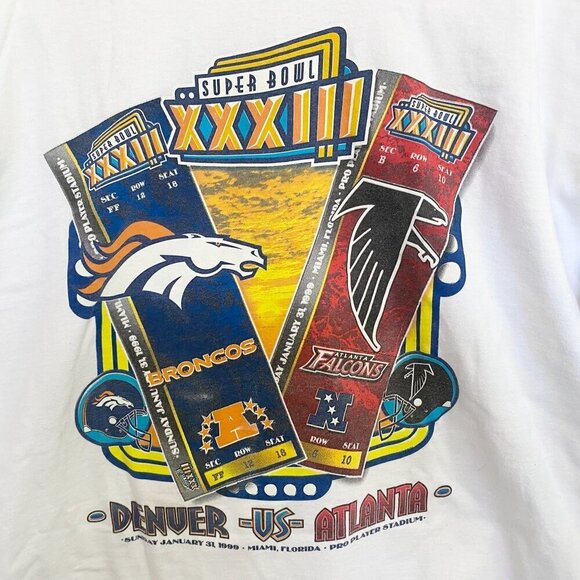 Vintage Super Bowl 1999 Denver Broncos vs Atlanta Falcons T Shirt - Picture 3 of 6